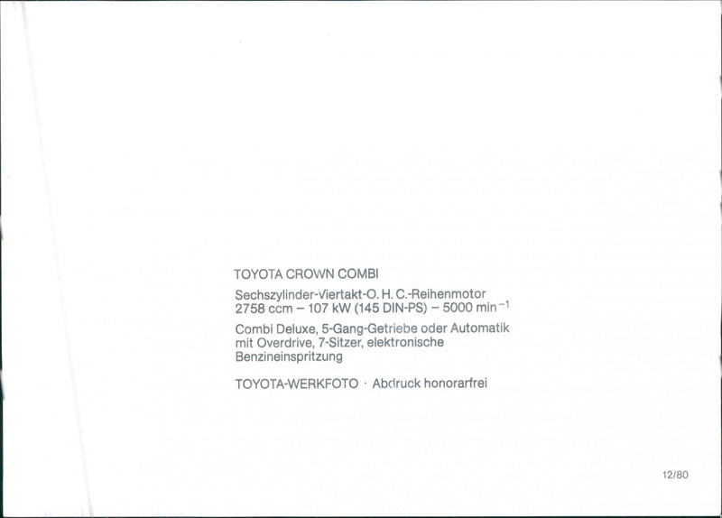 Toyota Crown Combi, Back Interior - Vintage Photograph