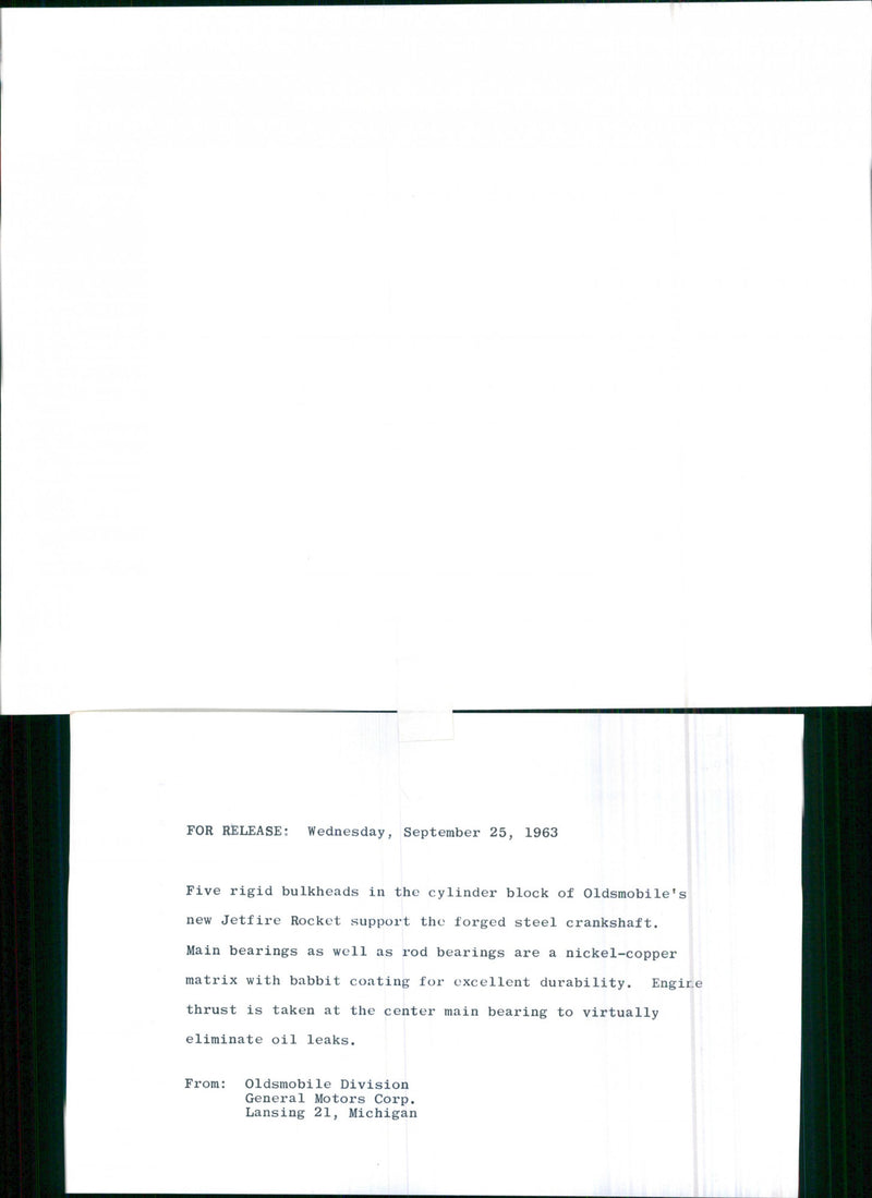 Oldsmobile Jetstar Rocket Cylinder Block - Vintage Photograph