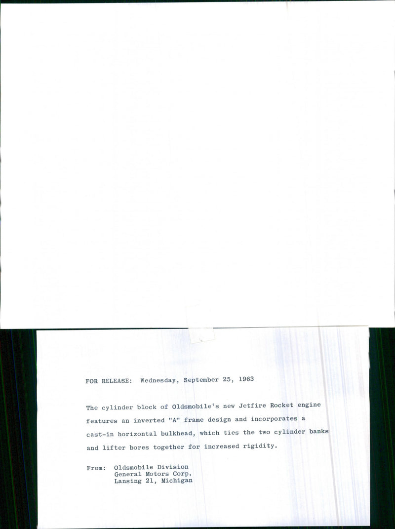 Oldsmobile Jetstar Rocket Engine, Cylinder Block - Vintage Photograph