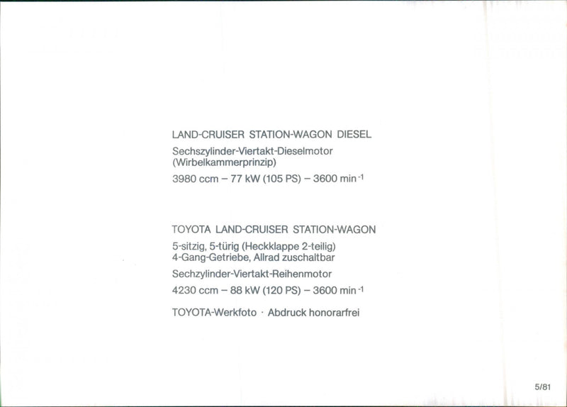 Toyota Landcruiser Station-wagon diesel - Vintage Photograph