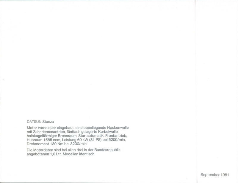 Datsun Stanza, Engine - Vintage Photograph