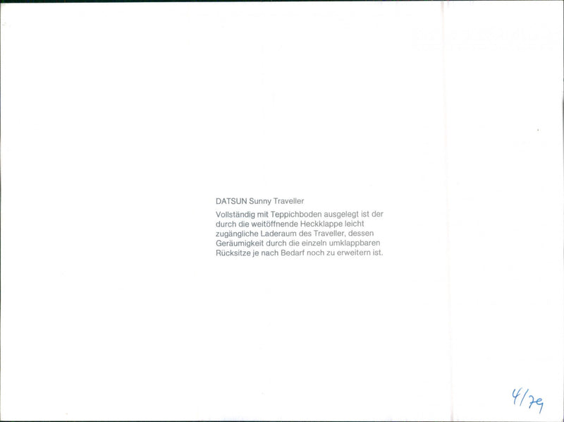 Datsun Sunny Traveller, Compartment - Vintage Photograph