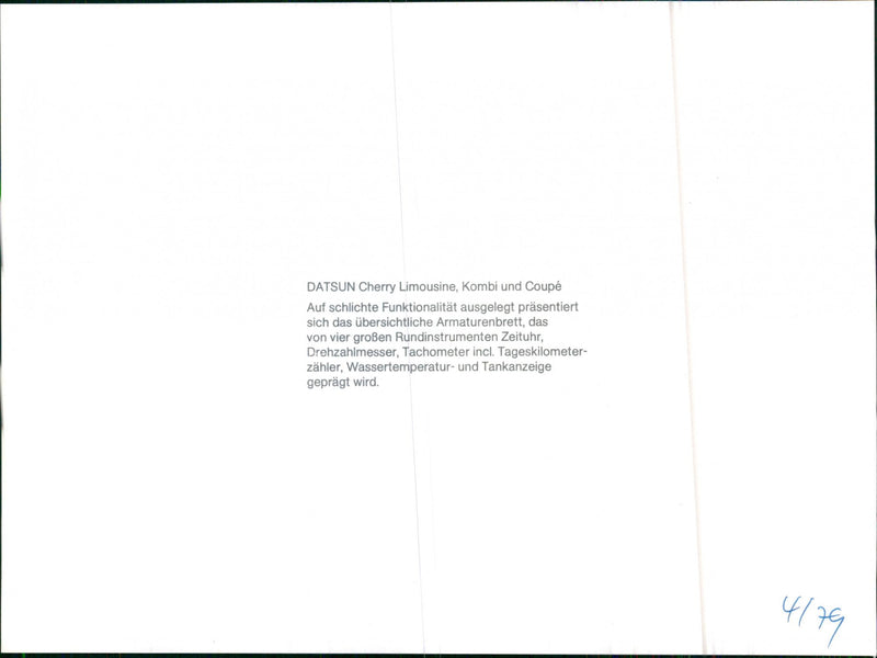 Datsun Cherry Limousine, Kombi and Coupé, Cockpit - Vintage Photograph