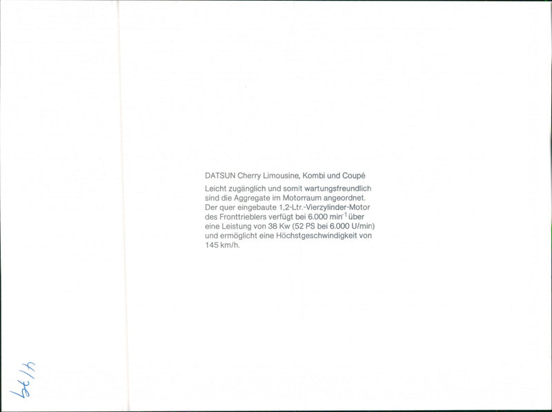 Datsun Cherry Limousine, Kombi and Coupé, Engine - Vintage Photograph