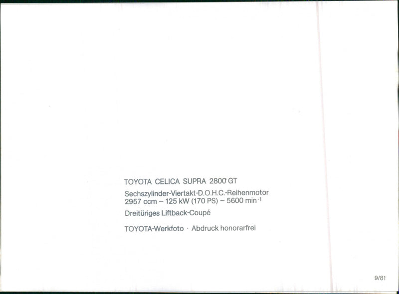 Toyota Celica Supra 2800 GT - Vintage Photograph