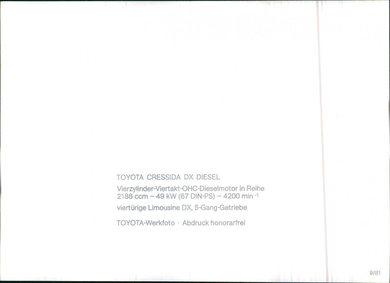 Toyota Cressida DX Diesel - Vintage Photograph