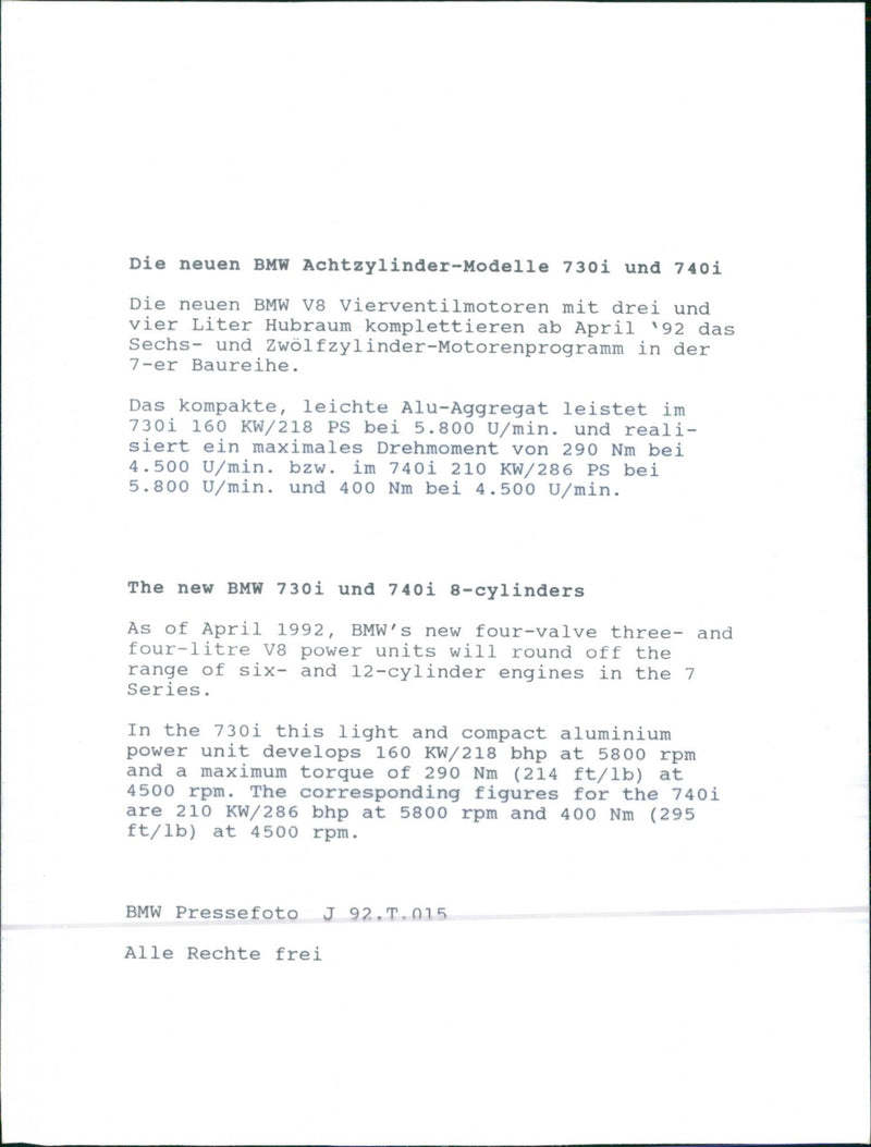 BMW 730i and BMW 740i 8-cylinders - Vintage Photograph