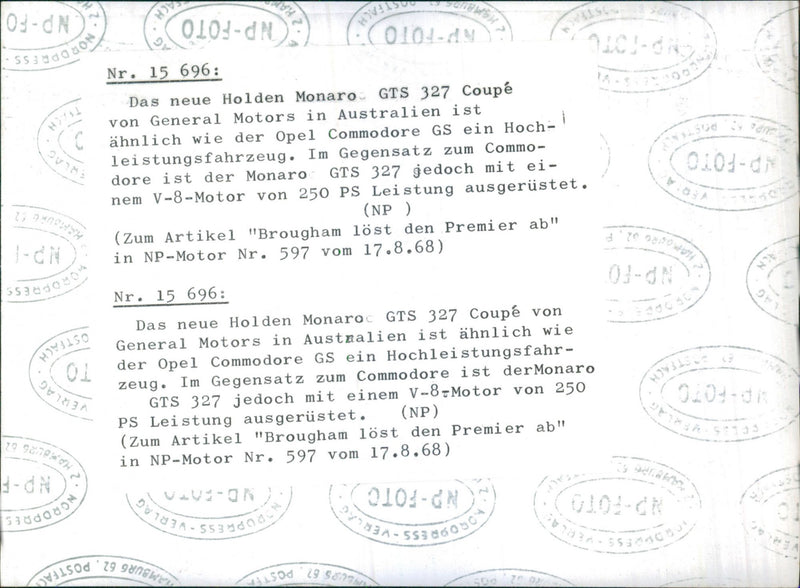 1968 Holden Monaro GTS 327 - Vintage Photograph