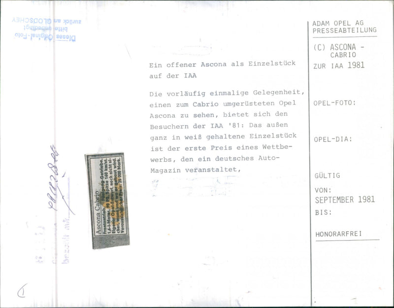 Opel Ascona Cabrio - Vintage Photograph