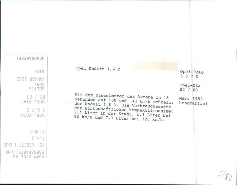 1982 Opel Kadett 1.6 Diesel - Vintage Photograph