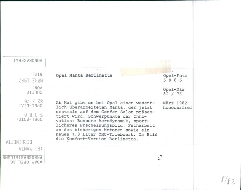 Opel Manta Berlinetta - Vintage Photograph