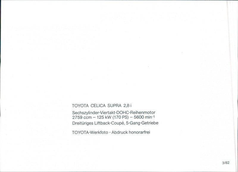 1982 Toyota Celica Supra 2.8i - Vintage Photograph