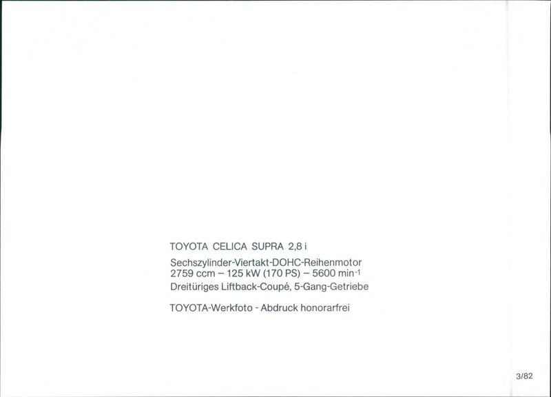 1982 Toyota Celica Supra 2.8i - Vintage Photograph