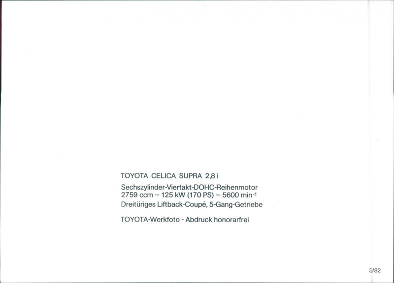 1982 Toyota Celica Supra 2.8i - Vintage Photograph