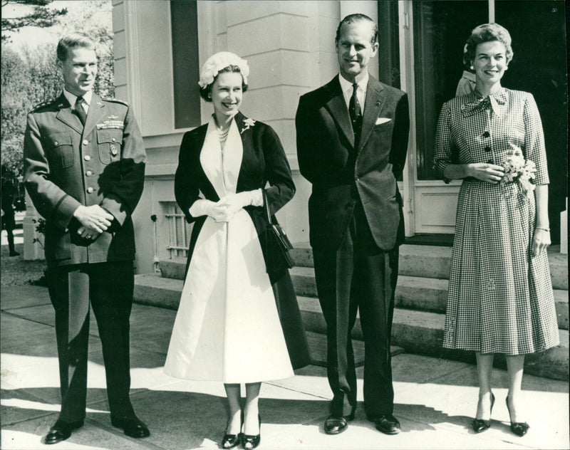Duke of Edinburgh, Queen Elizabeth II of England, General Lauris Norstad and his wife. - Vintage Photograph