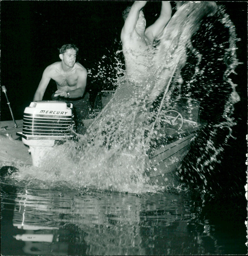 Tarpon harpooning at night in Florida - Vintage Photograph
