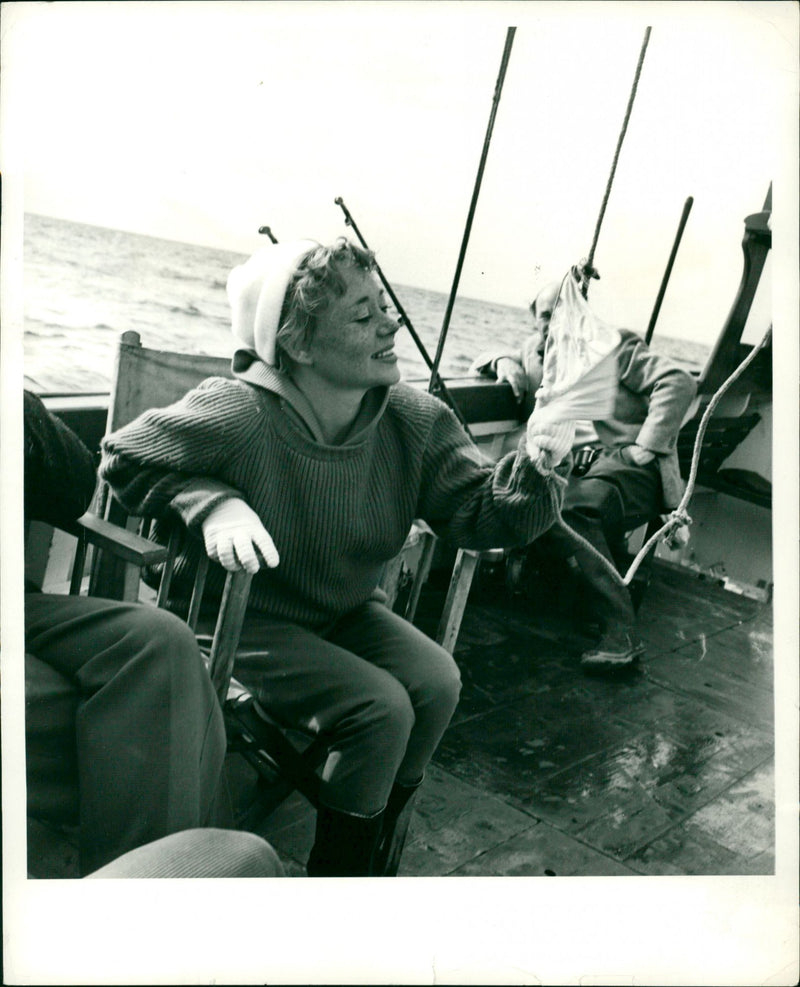 Boat shark-fishing off Cornwall signal a catch - Vintage Photograph