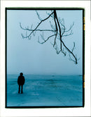 Person walking in winter landscape - Vintage Photograph