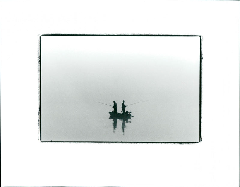 Spin fishing in fog. Nyköping, Sweden - Vintage Photograph