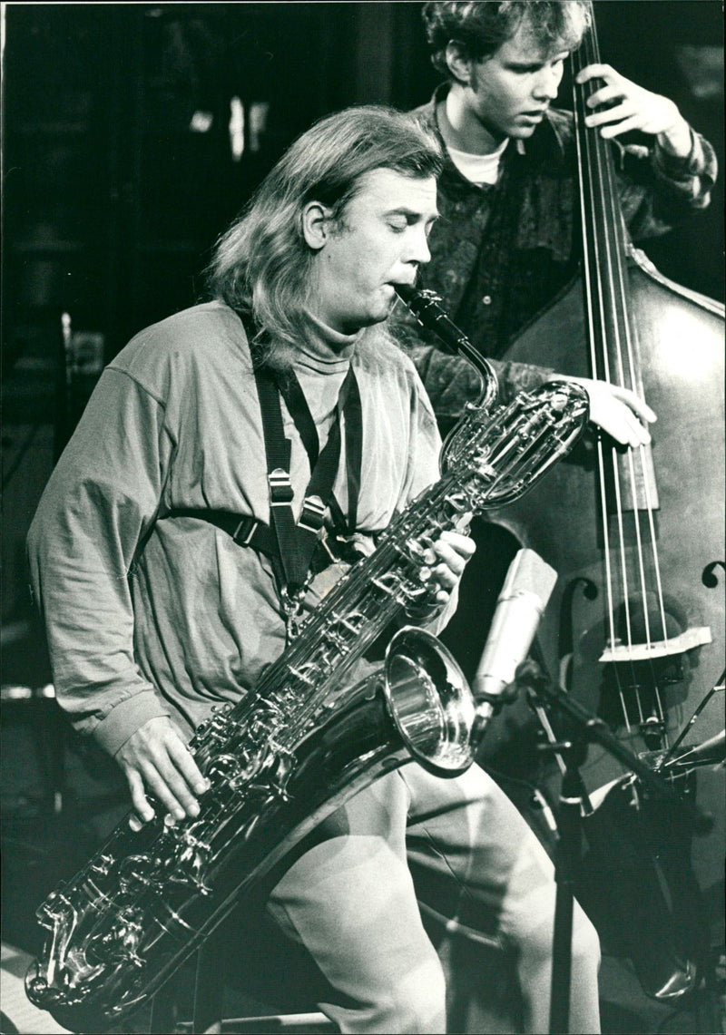 Peter Gullin, jazz musician, saxophonist. In the background Ole Rasmussen - Vintage Photograph