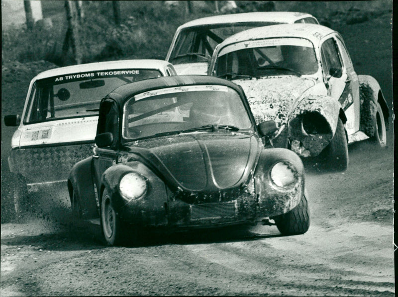 Leif Nyvall, Jan Gunnar Högbom and Per Hammarby in rallycross SM qualifying - Vintage Photograph