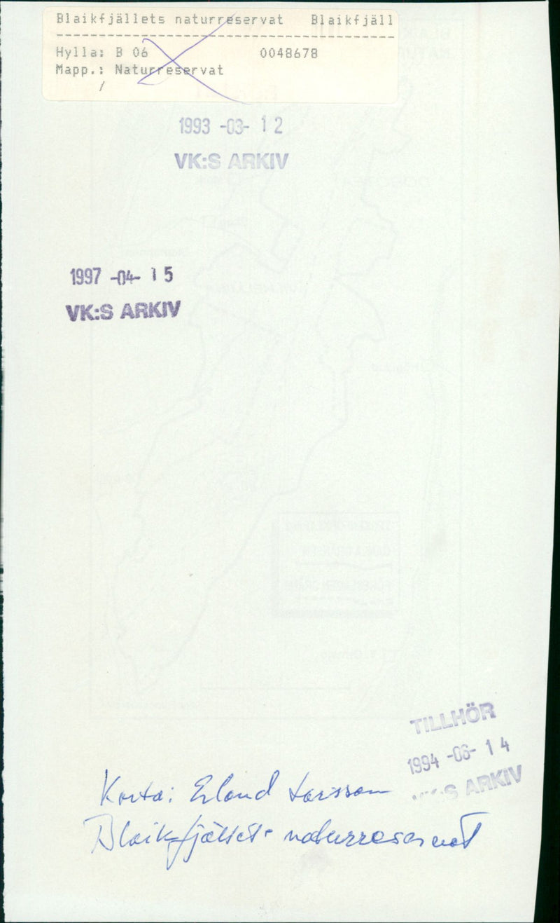 1993 NATURE RESERVE SHELF BLAIKFJALL ARCHIVE VARSSON RESERVE NOURRERA BLAIKFJALLETS - Vintage Photograph