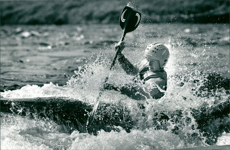 Mats Andersson paddles the Sjoa River at the pre-World Cup in canoe slalom - Vintage Photograph