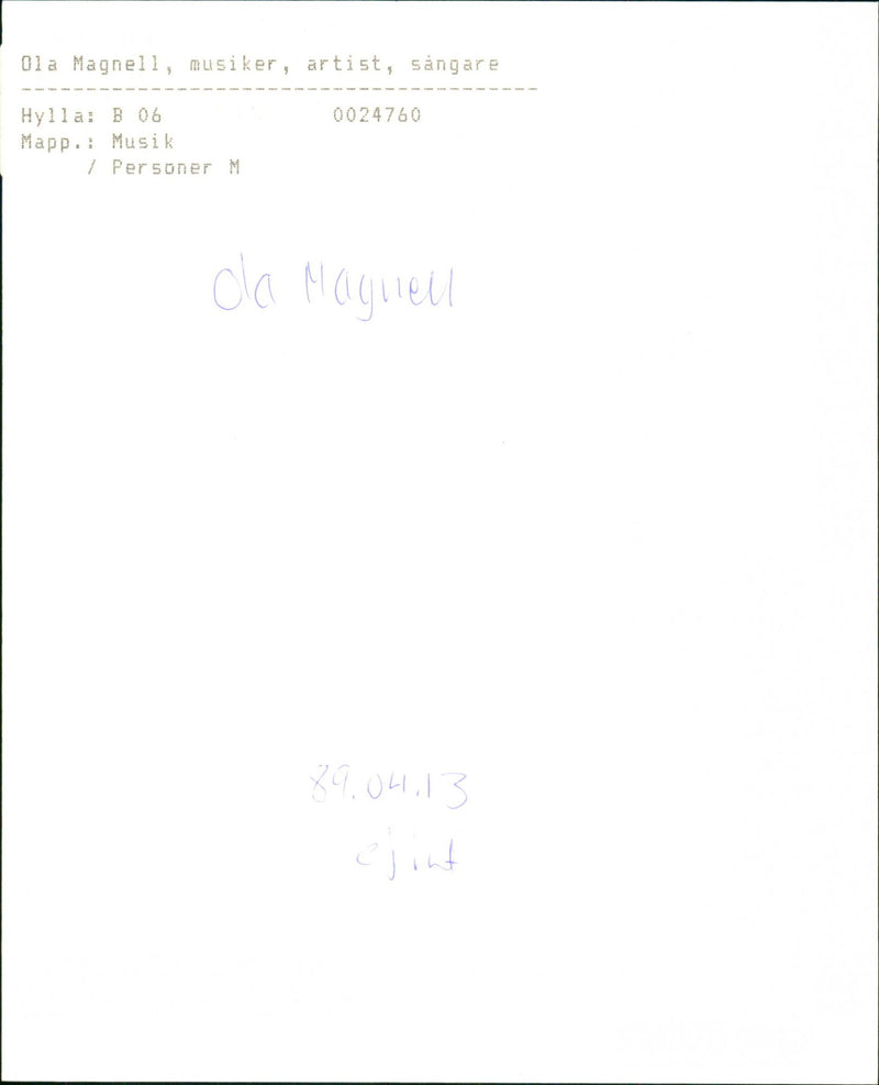 1989 SHELF OLA MUSICIAN EJINT MAGNELL DLA MAGUIELL ARTIST MUSIC FOLDER PERSONS - Vintage Photograph