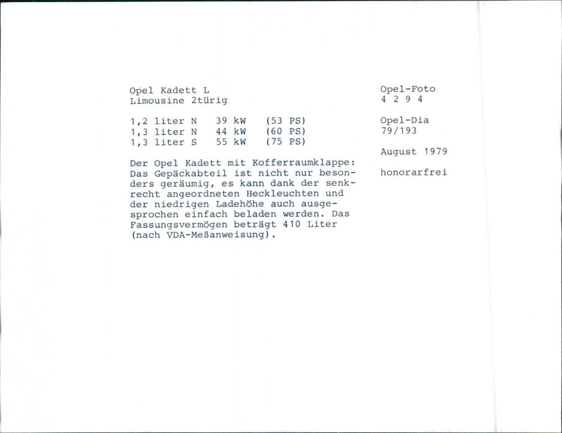 Opel Kadett L Sedan - Vintage Photograph