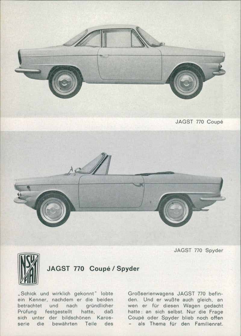 NSU Fiat Jagst 770 Coupe and NSU Fiat Jagst 770 Spyder - Vintage Photograph