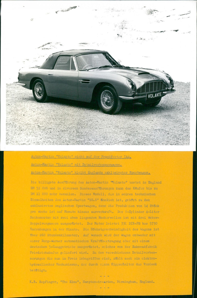 Aston Martin Volante - Vintage Photograph