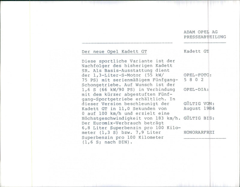 Opel Kadett GT - Vintage Photograph