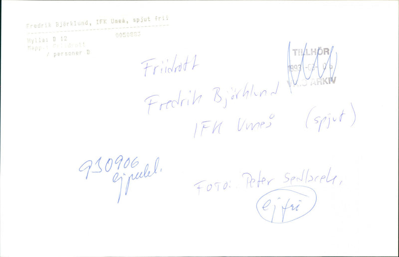 Fredrik Björklund, IFK Umeå, friidrott, spjut - Vintage Photograph