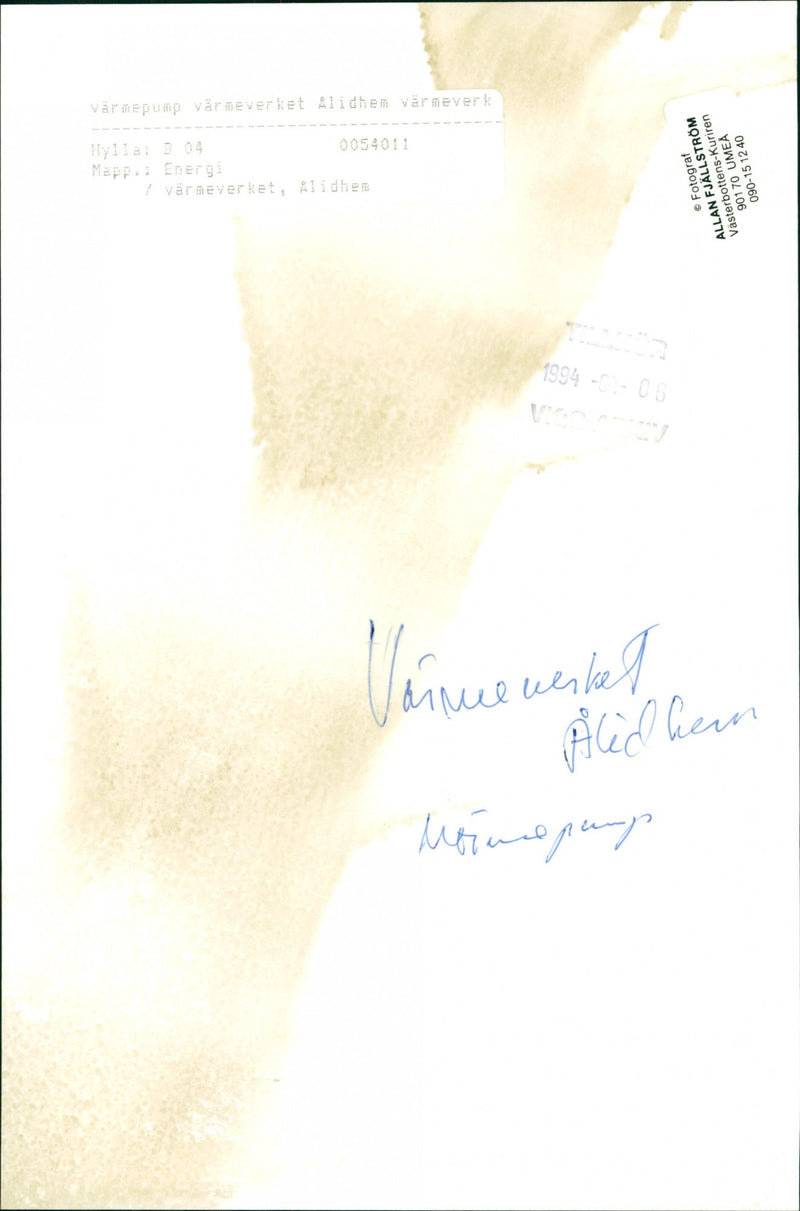 1994 GOODS ALIDHEM ENERGY VASTERBOTTE ENERGY ALIDHEN VAINUEMERKET LAN FJALLKURIR - Vintage Photograph