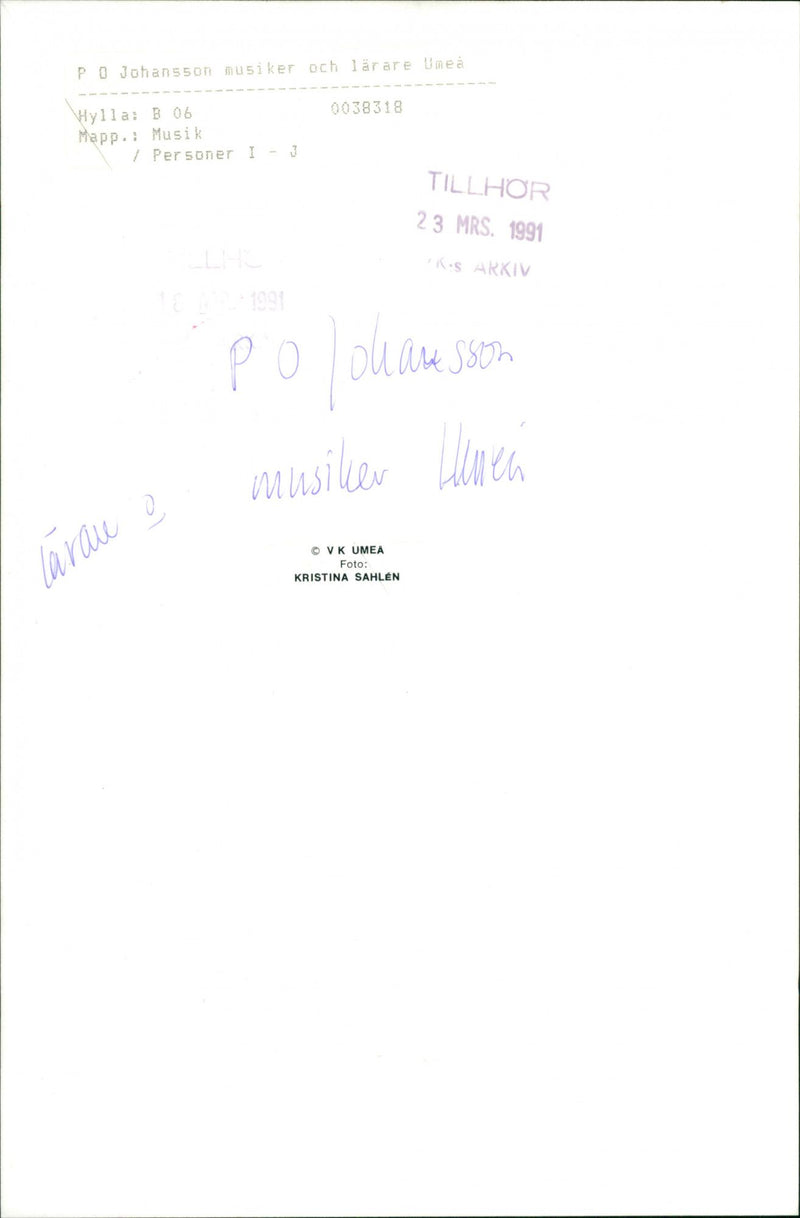 PO Johansson, musician and teacher Umeå - Vintage Photograph