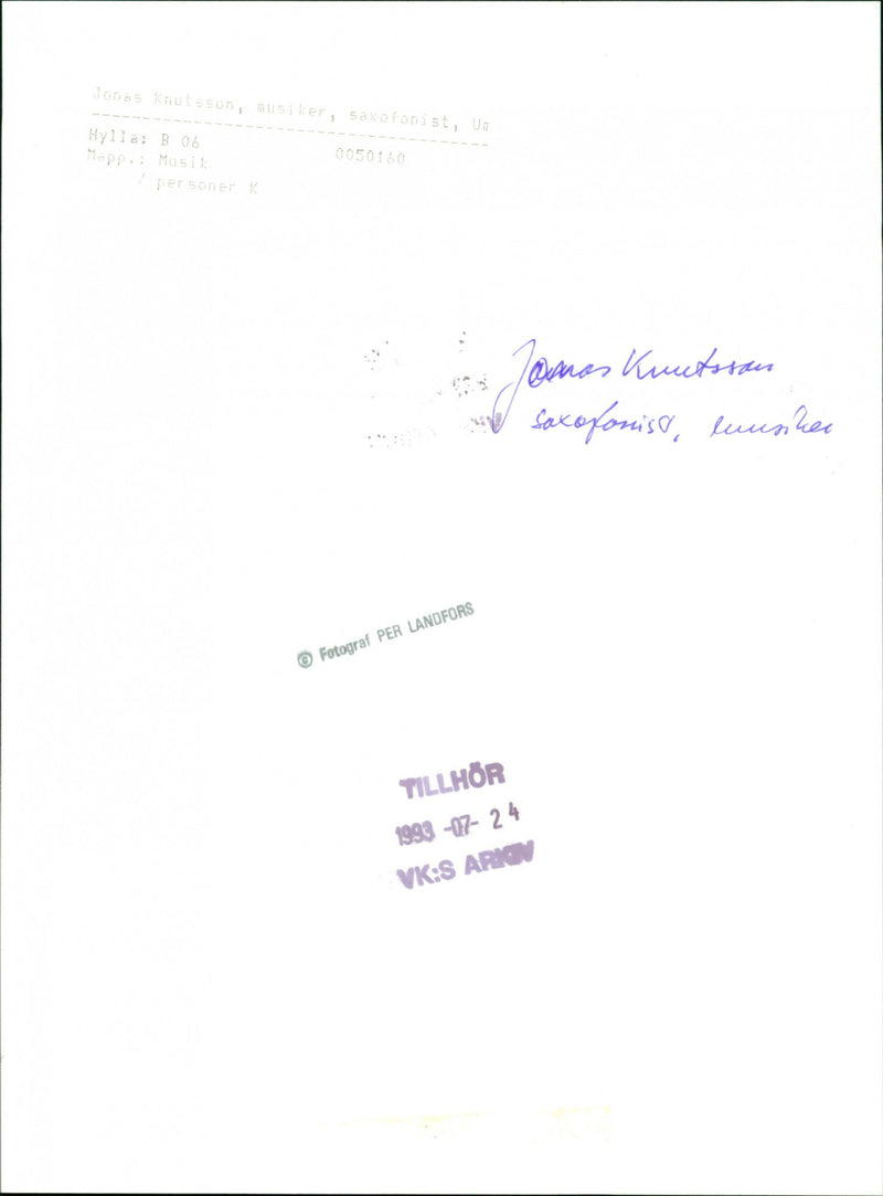 Jonas Knutsson jazz musician - Vintage Photograph