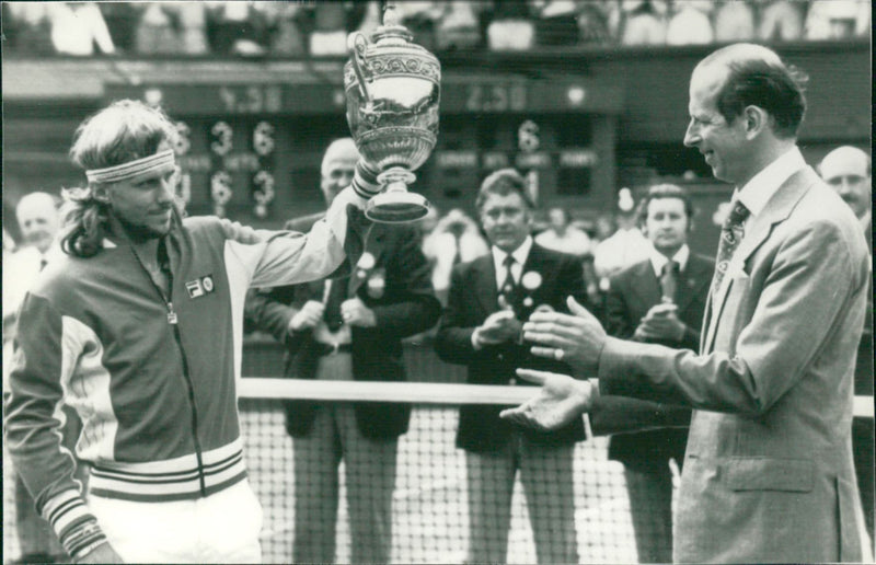 Björn Borg has received the Victory Cup for 4th straight title in Wimbledon by the Duke of Kent - Vintage Photograph