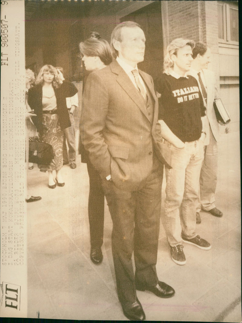Björn Borg with lawyer Henning Sjöström on his way to Stockholm District Court - Vintage Photograph