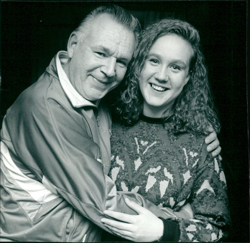 Anette Leijon, fotboll Sävar, med pappa och lagledare Allan Leijon - Vintage Photograph