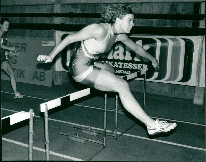 Anneli Johansson in the hurdle race - Vintage Photograph