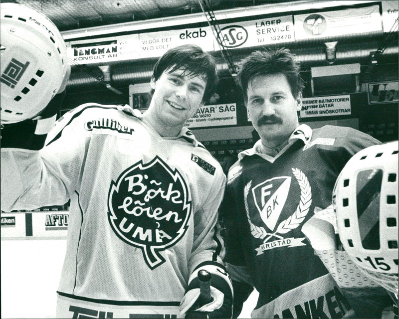 Peter "Pecka" Edström, Björklöven, Peter "Pecka" Lindmark, Färjestad - Vintage Photograph