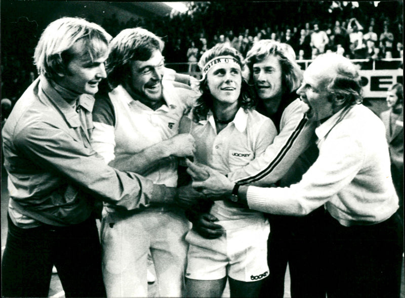 The Swedish Davis Cup team with Birger Andersson, Ove Bengtsson, Björn Borg and Lennart Bergelin - Vintage Photograph