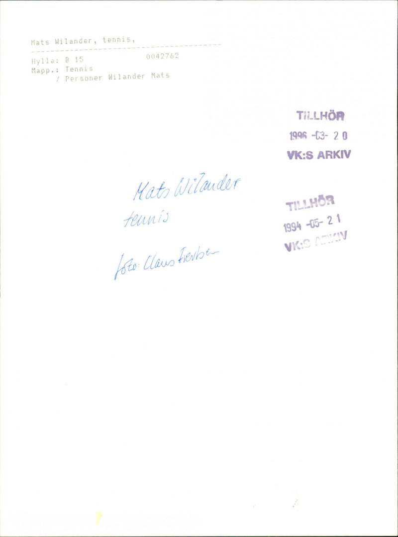 1996 TENNIS PERSONS WILANDER MATS MILANDER SHELF TEUNIS ARCHIVE CLAUS FRESBEN FOLD - Vintage Photograph