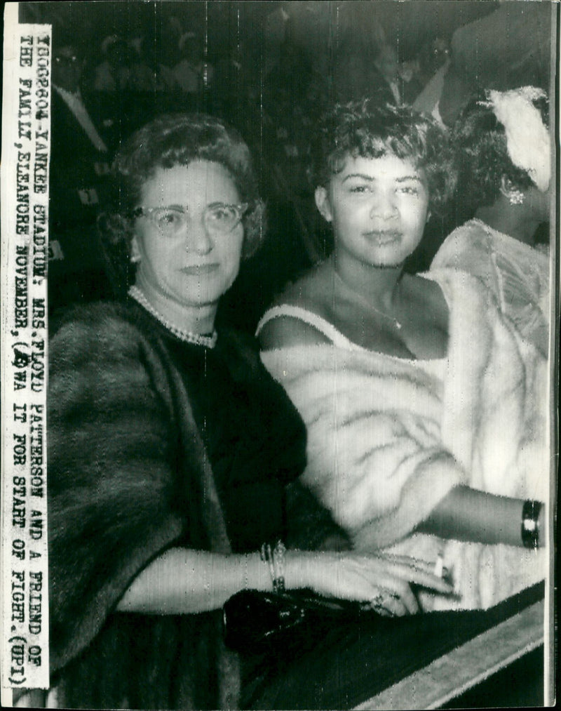 Mrs. Floyd Patterson with his friend Eleanore at Yankee Stadium before the match - Vintage Photograph