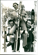 Christian Neureuther is hosted by Mahre and Ingemar Stenmark - Vintage Photograph