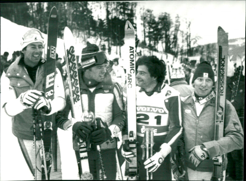 Ingemar Stenmark, Phil Mahre, Franz Gruberg and Bengt Fjällberg. Slalom in Åre - Vintage Photograph