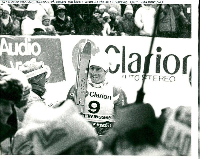 Ingemar Stenmark on the podium in Bad Wiesse - Vintage Photograph