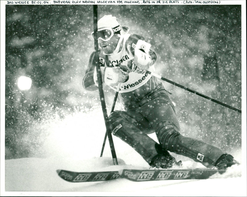 Ingemar Stenmark goes into 3rd place in the snow eagle in Bad Wiessee - Vintage Photograph