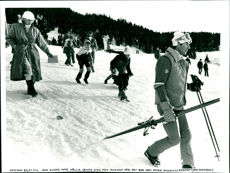 Ingemar Stenmark and Ann Uvhagen go home after the disqualification in Parpan - Vintage Photograph