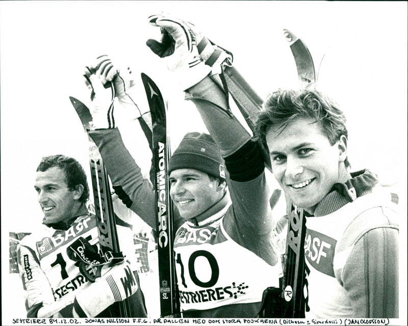 Paolo De Chiesa, Marc Girardelli and Jonas Nilsson on the podium in Sestriere - Vintage Photograph